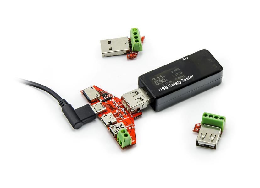 USB-Tester mit Lightning-, USB-C-, Mini- und Micro-USB-Reduzierern, 3-30V, 0-5A