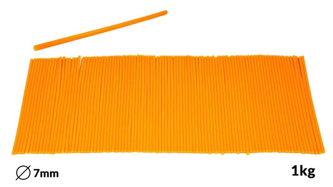 Schmelzbare orange Patronen für Klebepistole Durchmesser 7mm 1kg