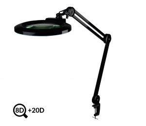 Schwarze verstellbare LED-Lampe mit Lupe IB-178, Durchmesser 178mm, 8D+20D