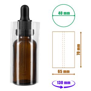 Transparente Schrumpffolie 70x65mm mit Perforation für Flaschen und Verpackungen, Durchmesser bis 40mm