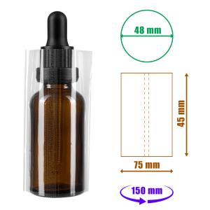 Transparente Schrumpffolie 45x70mm mit Perforation für Flaschen und Verpackungen, Durchmesser bis 48mm