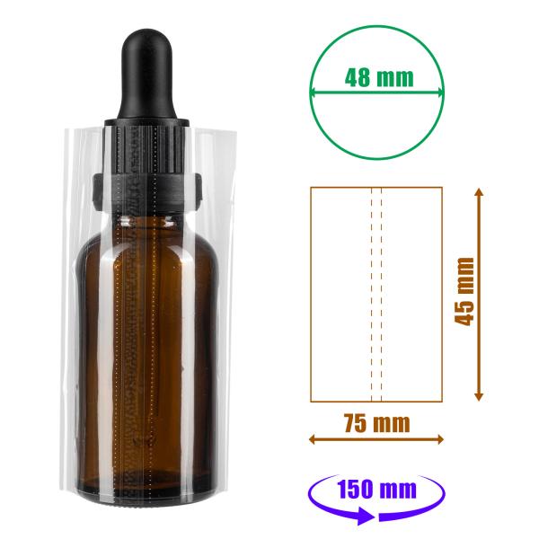 Transparente Schrumpffolie 45x70mm mit Perforation für Flaschen und Verpackungen, Durchmesser bis 48mm