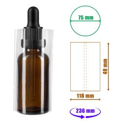 Transparente Schrumpffolie 40x118mm mit Perforation für Flaschen und Verpackungen, Durchmesser bis 75mm