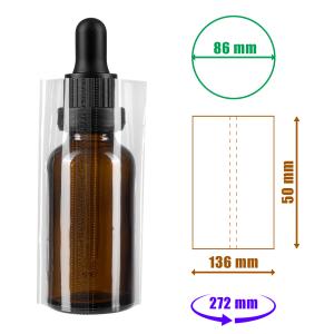Transparente Schrumpffolie 50x136mm mit Perforation für Flaschen und Verpackungen, Durchmesser bis 86mm