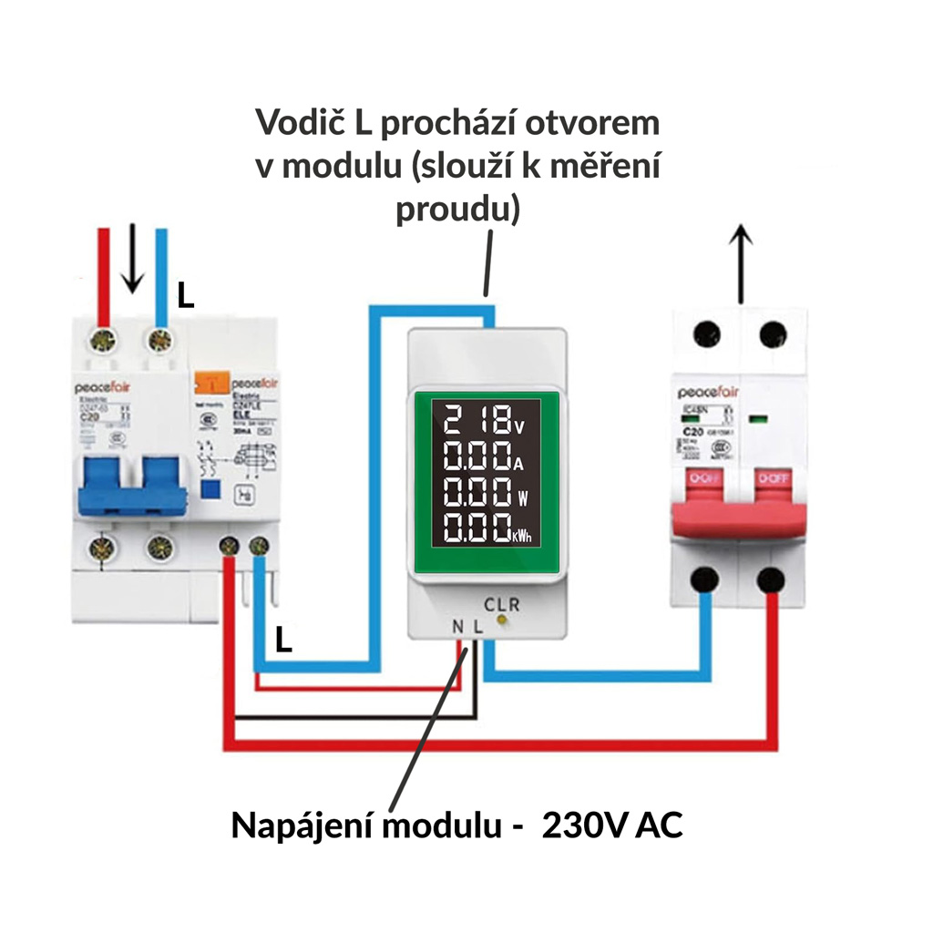 Messgerät für den Gesamt- und Momentanverbrauch von Spannung und Strom für die DIN-Schiene PZEM-008, AC 50–300 V, 100 A
